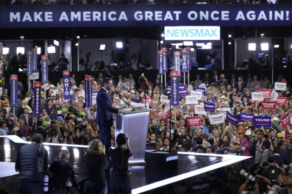 Rapturous crowds welcome J.D. Vance to the stage.