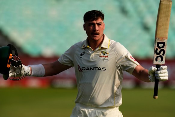 Matt Renshaw salutes after making 190.