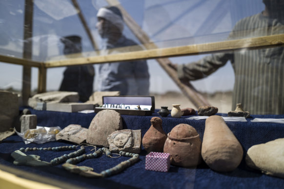 Items that are part of the discovery of a 3000-year-old lost city, are displayed in Luxor.