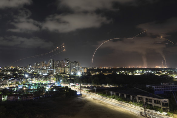 Israel’s Iron Dome missile defence system, seen here firing interceptors at Hamas rockets this week, was developed with US support.