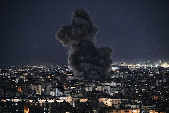 Smoke rises from Israeli airstrikes in Dahiyeh, a southern suburb of Beirut, Lebanon.