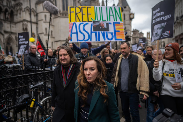 Stella Assange, human rights activist and wife of Julian Assange, leaves the High Court during Julian’s trial in London.