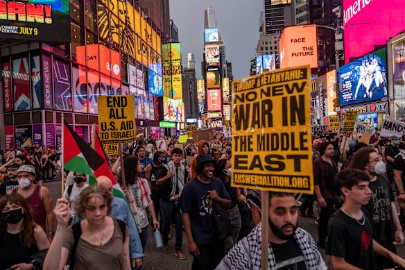 Anti-war demonstrators in Times Square, New York.