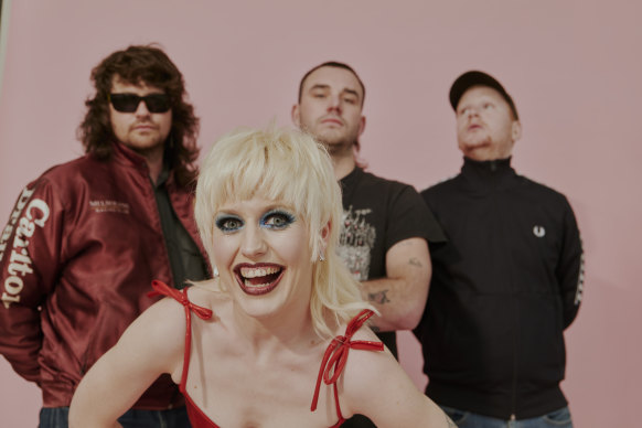 Taylor with fellow members of Amyl and the Sniffers, (from left) guitarist Dec Martens, 28, drummer Bryce Wilson, 27, and bassist Gus Romer, 26. 