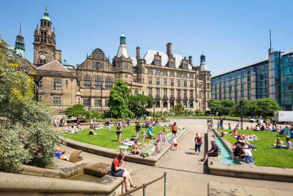 Outdoors in Sheffield’s Peace Gardens –  York’s cultural capital. 