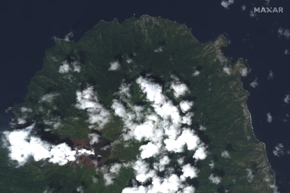 La Soufriere volcano, on the Caribbean island of St Vincent, the day before it erupted.