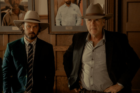 Michael Dorman as Graham Lawson, Robert Taylor as his father, Colin Lawson, in Territory.