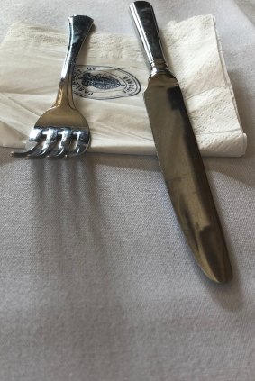 A knife and fork from the Victorian Parliament's Strangers restaurant. Neither, it turns out, were used by Mr Somyurek