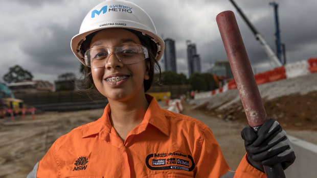 Randwick Girls' High School student Christina Suarez helping to build the City Metro.