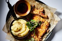 The classic schnitzel gets a Japanese twist with this sushi vinegar powder and panko crumb, plus wasabi mash.