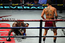 Ryan Garcia knocks down Conor Benn.