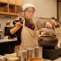 Matcha brewing at Kobo.
