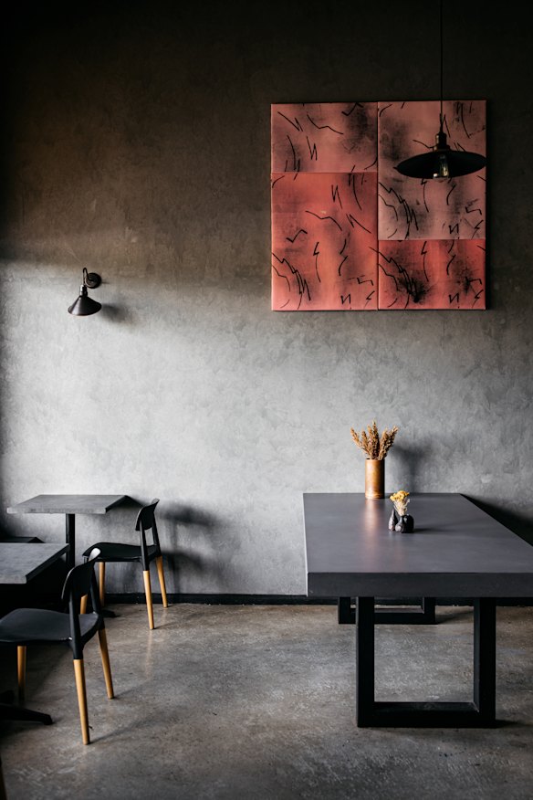 The cafe's clean, industrial interiors.