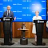 Queensland Treasurer David Janetzki and Finance Minister Ros Bates hold a media conference to outline the state’s mid-financial year budget update on Monday.