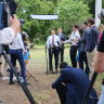David Crisafulli faces journalists in Brisbane on T
