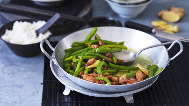 Don’t overwhelm your stir-fry with a medley of vegies from the fridge. Keep it simple with one protein and one vegetable.
