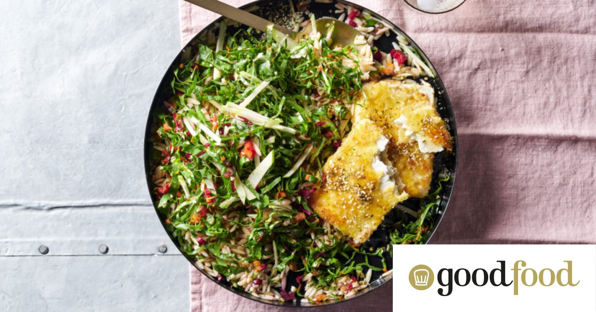 Eat the rainbow with this chard and orzo salad with crispy feta