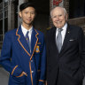 John Howard with fellow chess player, Hugo Tang, 15, at his former school, Canterbury Boys