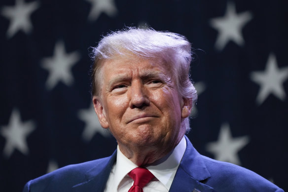 Trump speaks at the Republican Party of Iowa’s 2023 Lincoln Dinner in Des Moines, Iowa in July.