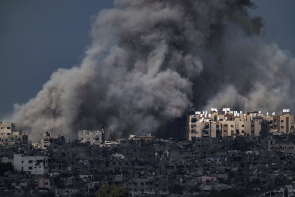 Smoke rises to the sky following an explosion in the Gaza Strip.