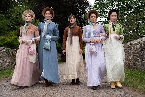 Ella Bruccoleri  (middle) with Poppy Gilbert, Maddie Close, Grace Hogg-Robinson and Molly Wright in The Other Bennet Sister.