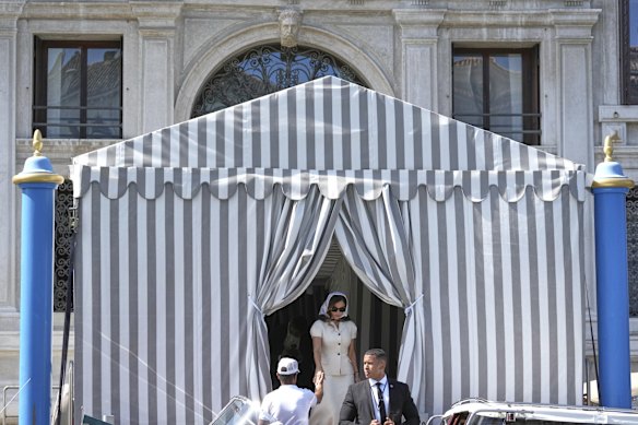 Sanchez leaves a hotel before her wedding.