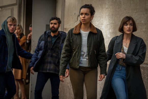 Are they kidnappers, or were they in the wrong place at the wrong time? Tom Rhys Harries, Kunal Nayyar, Georgina Campbell and Elizabeth Henstridge in Suspicion.