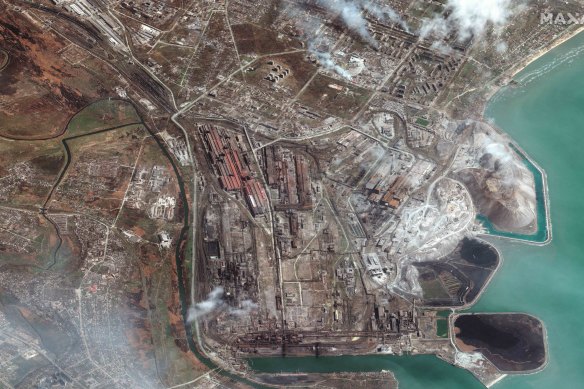 An overview of Azovstal Iron and Steel Works factory in eastern Mariupol, Ukraine, on April 9.