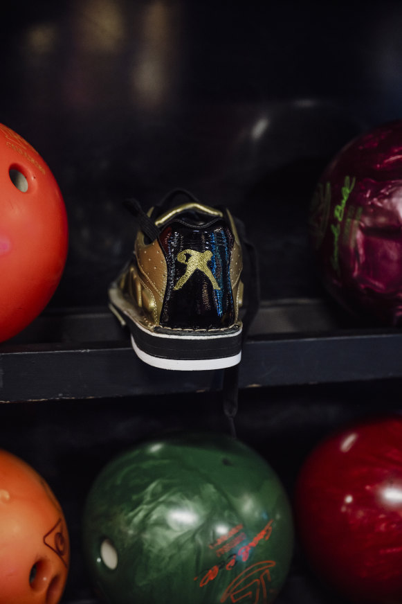 A bowling shoe created by Belmonte and a sponsor, 3G, based on a gold pair he’d worn that “made quite a lot of noise” on the US tenpin circuit.