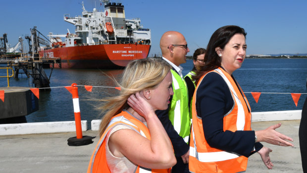 Queensland Premier Annastacia Pazlaszczuk, Treasurer Curtis Pitt and Tourism Minister Kate Jones announce Brisbane's new cruise ship terminal will go ahead.
