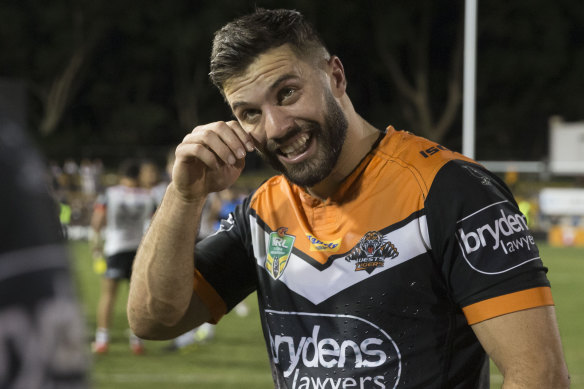 Crying tiger: James Tedesco after his last appearance for the Wests Tigers.