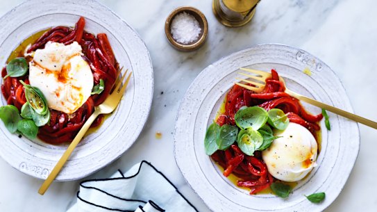 Neil Perry’s burrata with capsicum salad.