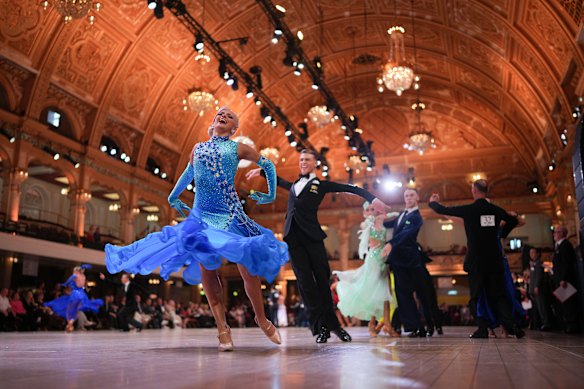 Competitors take to the floor during the Blackpool Dance Festival at the Empress Ballroom in Blackpool Winter Gardens in Blackpool, England.