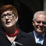 Foreign Minister Marise Payne speaking to the media earlier this year with Prime Minister Scott Morrison.