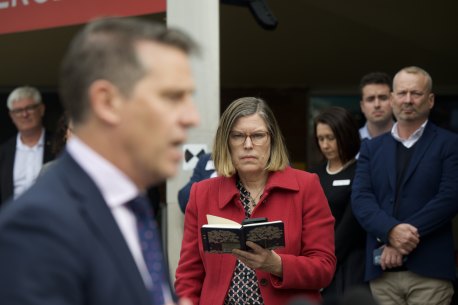 Dr Kerry Chant and NSW Health Minister Ryan Park at Ryde Hospital on Tuesday.