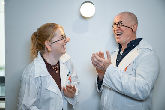 Meg Shaw and Geoff Paine prepare for the Laughter Lab