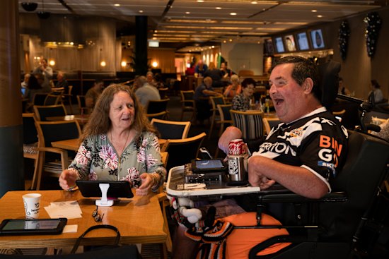 Bingo players Mary Medina and Matthew Hill at the Campbelltown Catholic Club. 