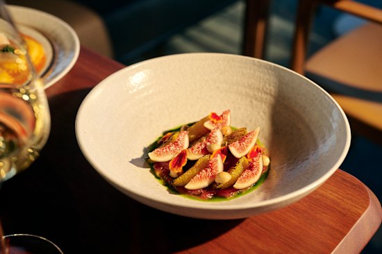 Tuna crudo with local figs and burnt honey.