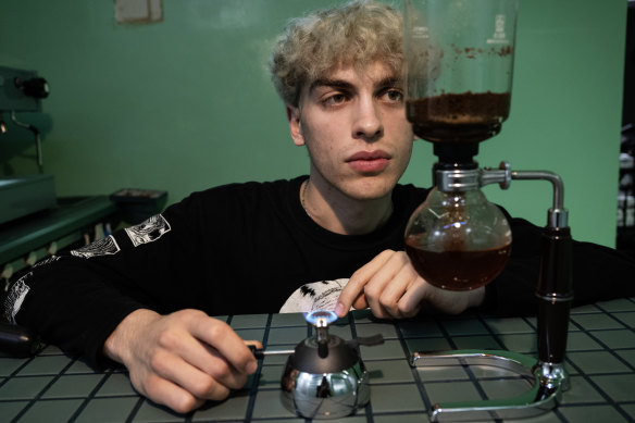 Sebastian Cincotta at FBR Cafe is developing new technology to optimise the coffee-brewing process.
