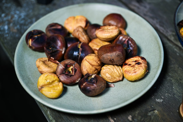 A pizza oven makes simple work of roasted chestnuts.