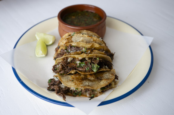 The birria tacos with consome.