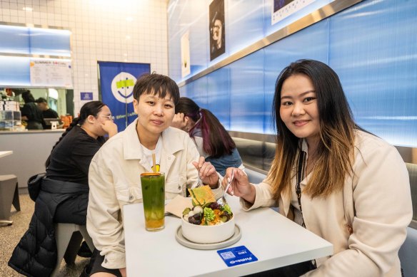 Diners cool off with mango and matcha bingsu at Nimbo.