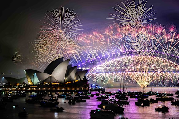 The midnight New Year’s Eve fireworks on Sydney Harbour.