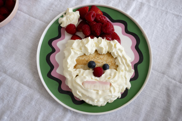 A santa pancake for Christmas morning.