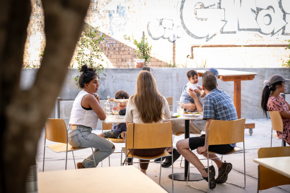 The outdoor courtyard at the new Poor toms on Brompton Street.