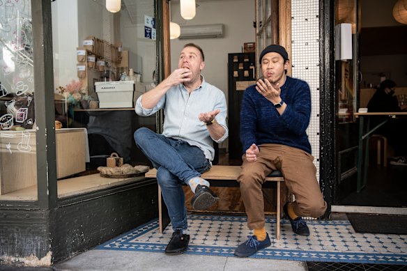 Tokyo Lamington co-owners Eddie Stewart (left) and Min Chai at the Newtown cafe.