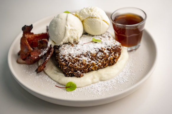 Luscious French toast with vanilla lemon ricotta cream.