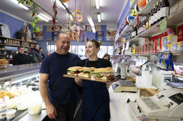 Sam Raineri and Chiara Barsi (who recently started working at the deli) showing off their excellent panini. 