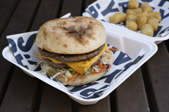 The Bulk King with cevapi patties, cabbage, spanish onions and ajvar.