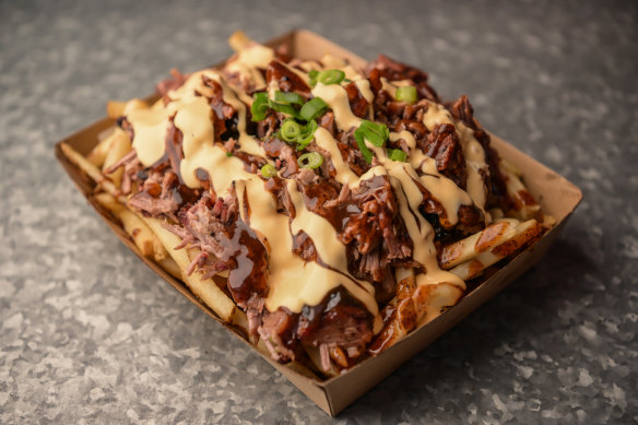 Brisket loaded on spicy fries. 